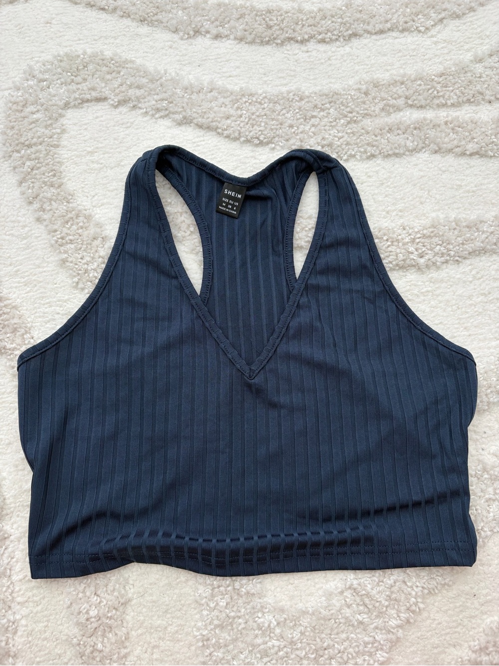 SHEIN Navy Ribbed V-Neck Racerback Crop Bralette